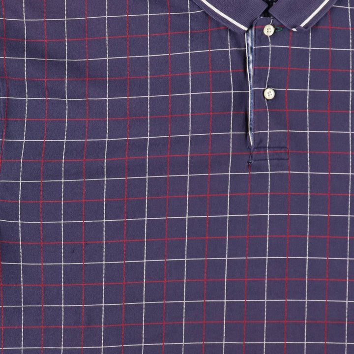 1990'S Tommy Hilfiger Short-Sleeve Check Polo Shirt, Men's Size L (approx.), Vintage cotton navy blue type Vintage Second Hand