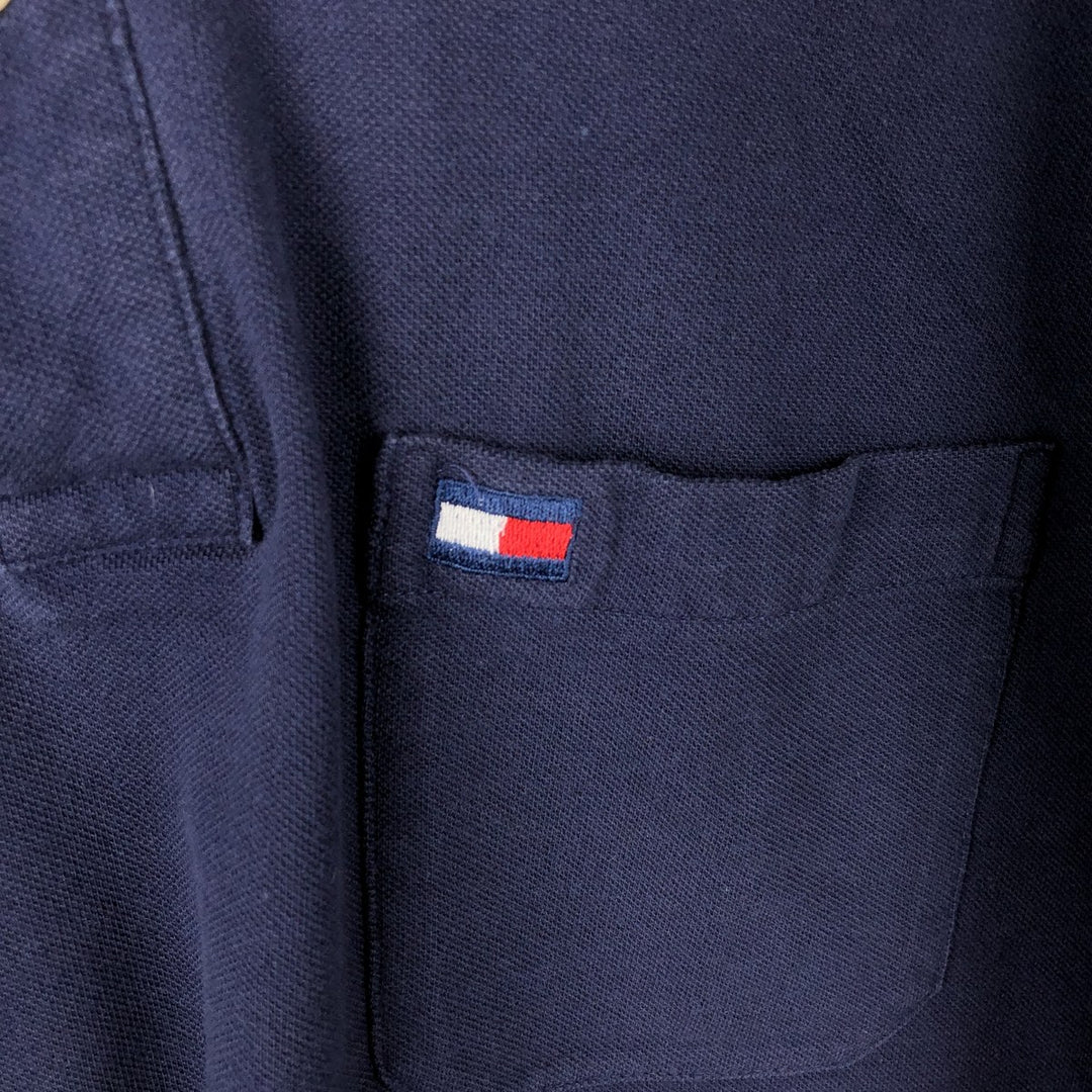 1990'S Tommy Hilfiger short-sleeved polo shirt, men's size M equivalent, vintage. cotton navy blue type Vintage Second Hand