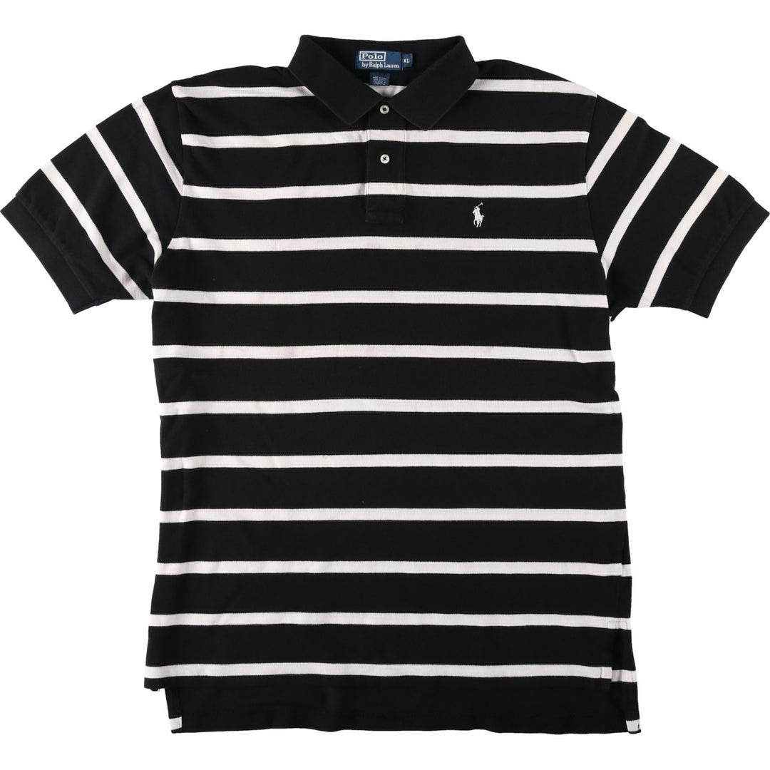 Ralph Lauren POLO by Ralph Lauren short sleeve striped polo shirt, men's XL size cotton black type Vintage Second Hand