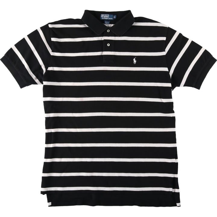 Ralph Lauren POLO by Ralph Lauren short sleeve striped polo shirt, men's XL size cotton black type Vintage Second Hand