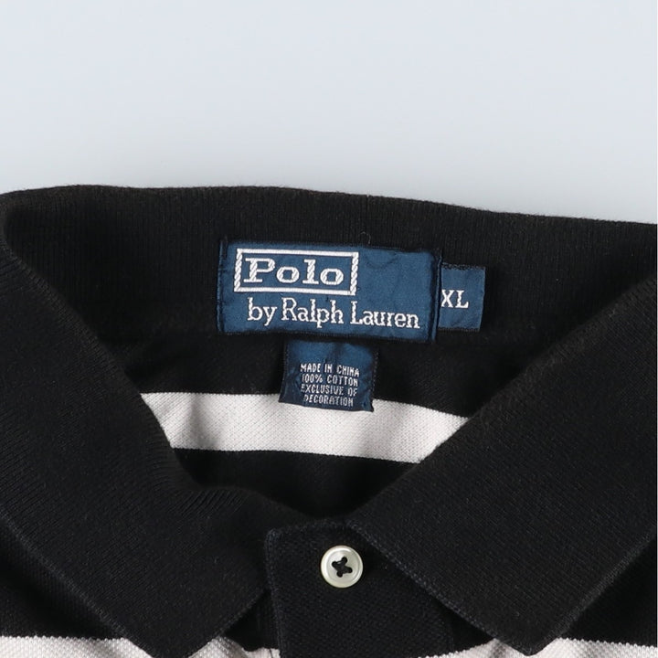 Ralph Lauren POLO by Ralph Lauren short sleeve striped polo shirt, men's XL size cotton black type Vintage Second Hand
