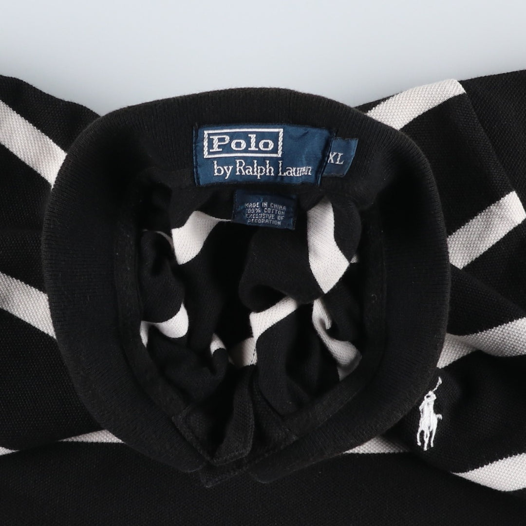 Ralph Lauren POLO by Ralph Lauren short sleeve striped polo shirt, men's XL size cotton black type Vintage Second Hand