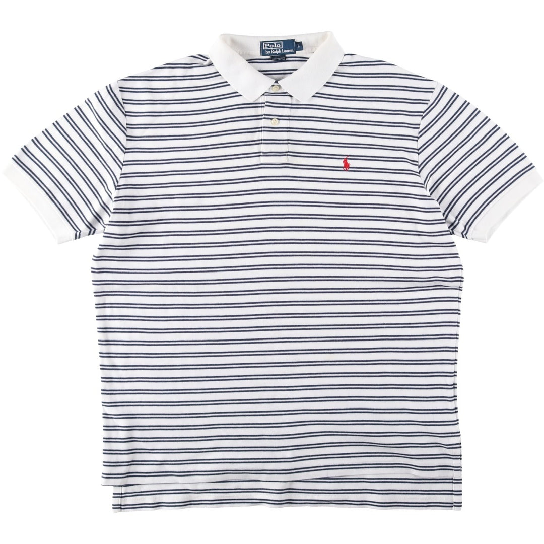 Ralph Lauren POLO by Ralph Lauren short sleeve striped polo shirt, men's size L cotton navy blue type Vintage Second Hand