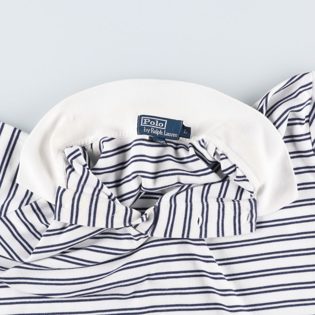 Ralph Lauren POLO by Ralph Lauren short sleeve striped polo shirt, men's size L cotton navy blue type Vintage Second Hand