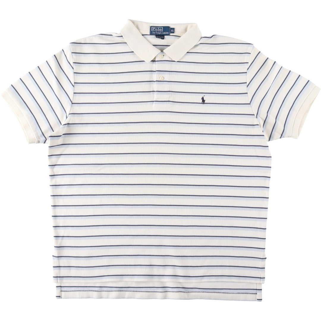 Ralph Lauren POLO by Ralph Lauren short sleeve striped polo shirt, men's XL size cotton ivory Vintage Second Hand