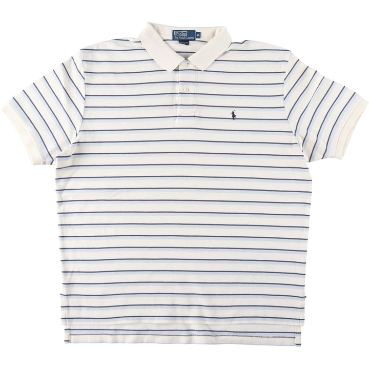 Ralph Lauren POLO by Ralph Lauren short sleeve striped polo shirt, men's XL size cotton ivory Vintage Second Hand