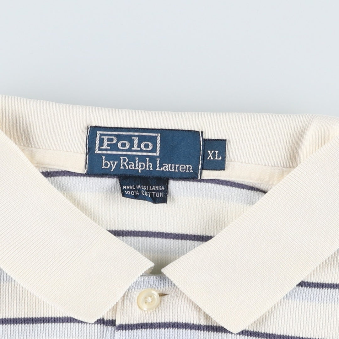 Ralph Lauren POLO by Ralph Lauren short sleeve striped polo shirt, men's XL size cotton ivory Vintage Second Hand