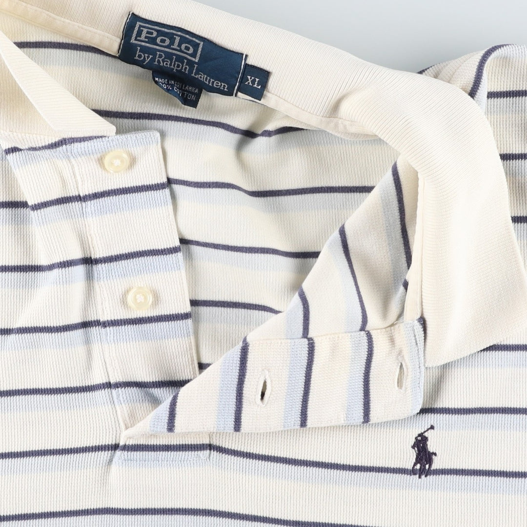 Ralph Lauren POLO by Ralph Lauren short sleeve striped polo shirt, men's XL size cotton ivory Vintage Second Hand