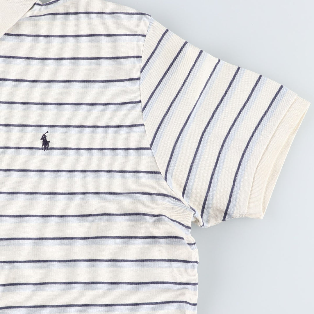 Ralph Lauren POLO by Ralph Lauren short sleeve striped polo shirt, men's XL size cotton ivory Vintage Second Hand
