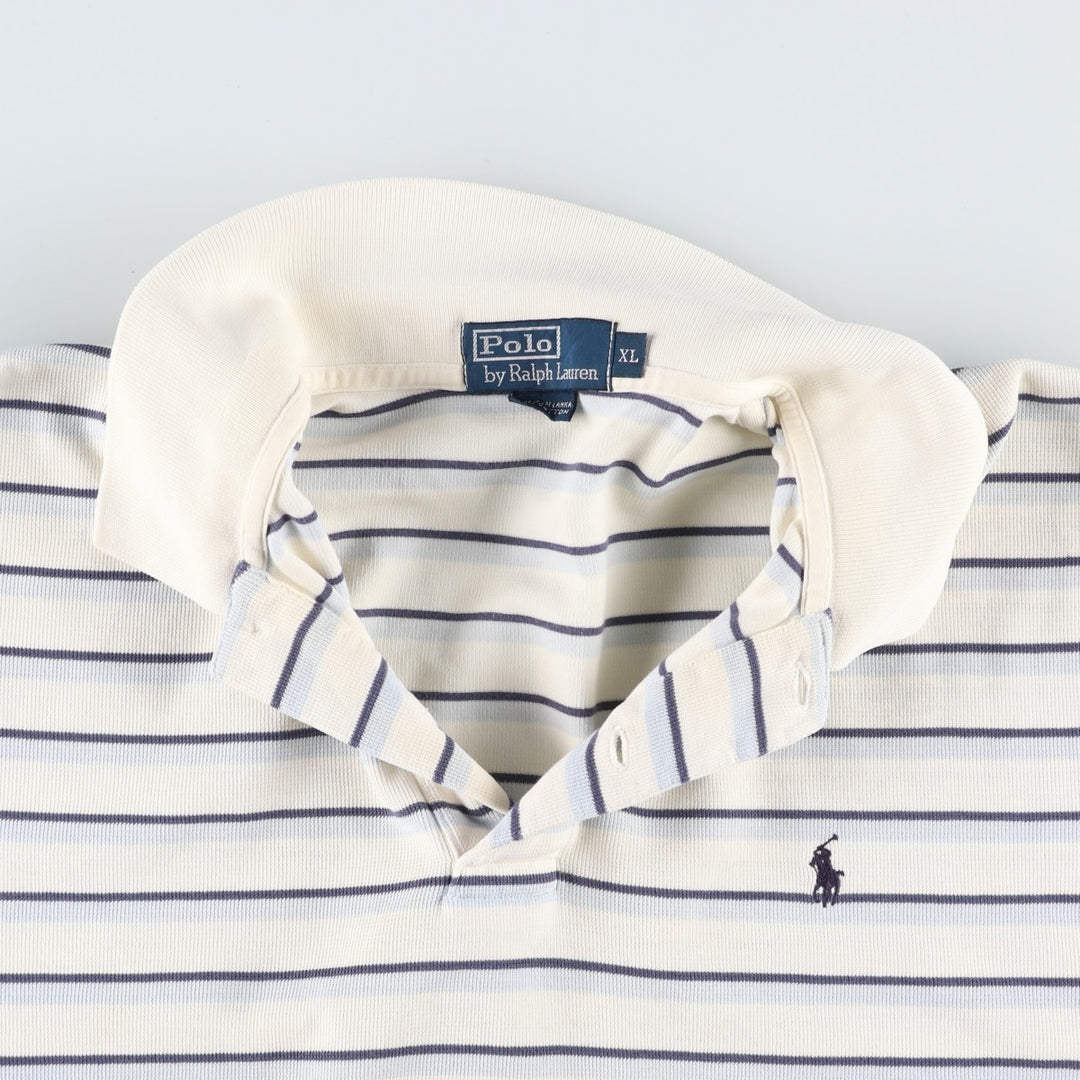 Ralph Lauren POLO by Ralph Lauren short sleeve striped polo shirt, men's XL size cotton ivory Vintage Second Hand