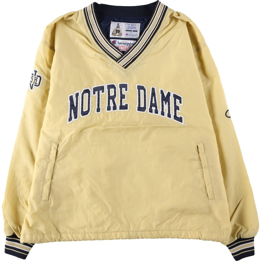 90'S Champion Notre Dame University V-neck nylon pullover, men's size L equivalent, vintage. Nylon yellow type Vintage Second Hand