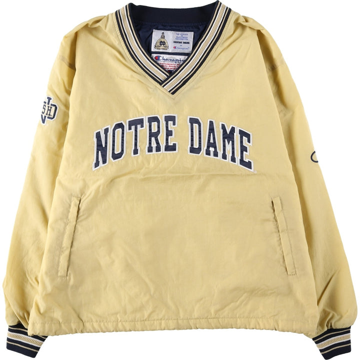 90'S Champion Notre Dame University V-neck nylon pullover, men's size L equivalent, vintage. Nylon yellow type Vintage Second Hand