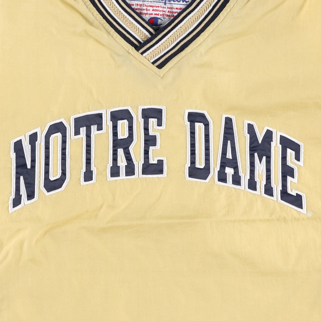 90'S Champion Notre Dame University V-neck nylon pullover, men's size L equivalent, vintage. Nylon yellow type Vintage Second Hand