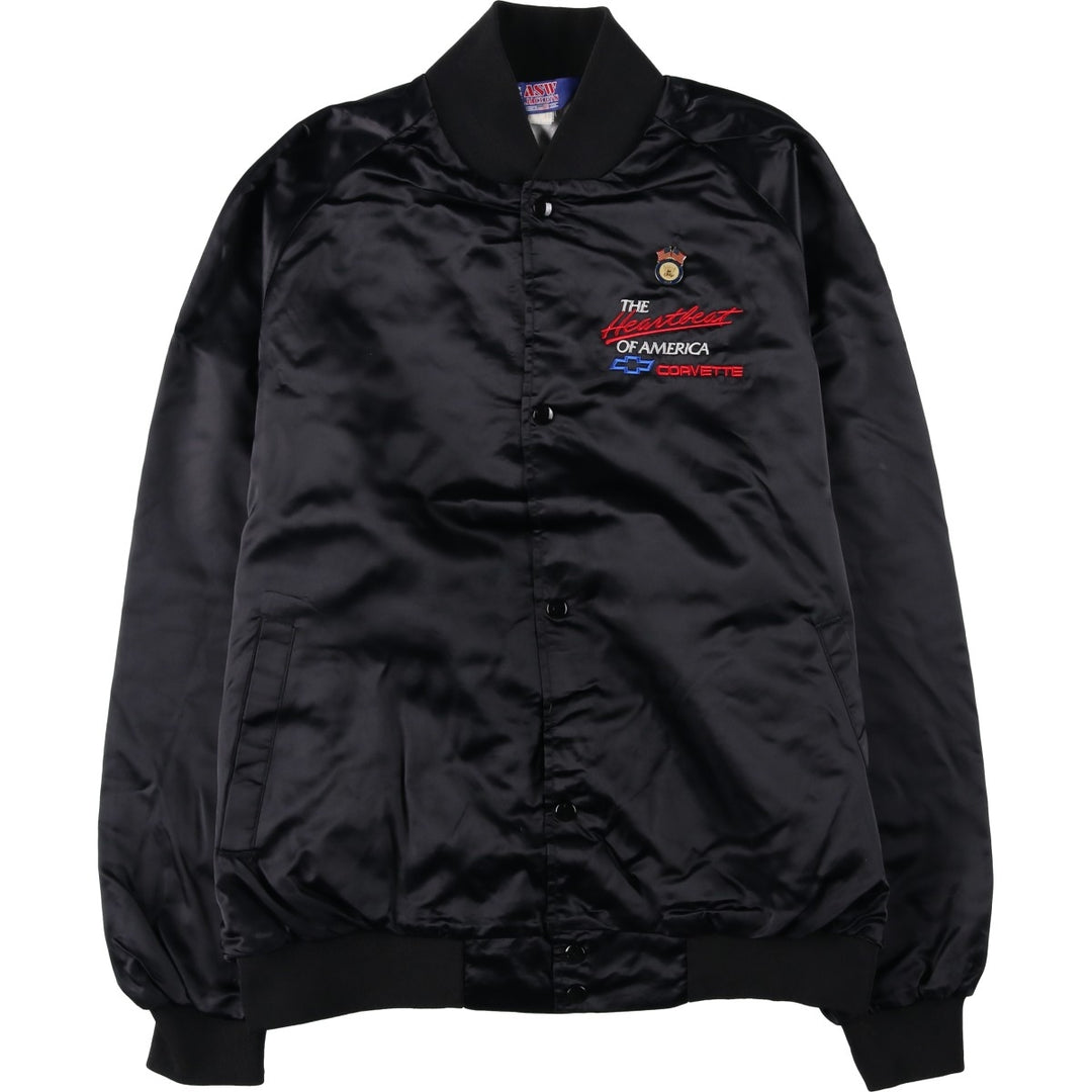 80s-90'S ASW JACKETS Chevrolet Badge Nylon Varsity Jacket Award Jacket Made in USA Men's XL Equivalent Nylon black type Vintage Second Hand