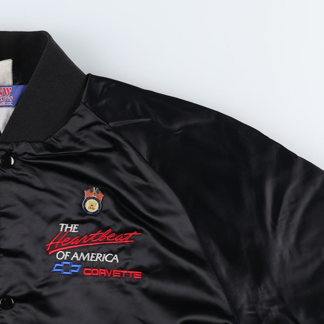 80s-90'S ASW JACKETS Chevrolet Badge Nylon Varsity Jacket Award Jacket Made in USA Men's XL Equivalent Nylon black type Vintage Second Hand