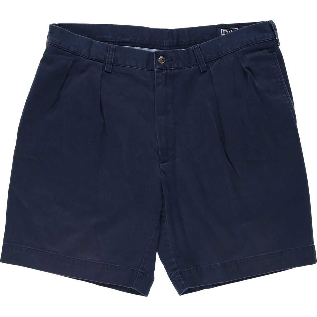 Ralph Lauren CLASSIC FIT PLEATED 9" Two-Pleat Chino Shorts (Men's W37 equivalent) cotton navy blue type Vintage Second Hand