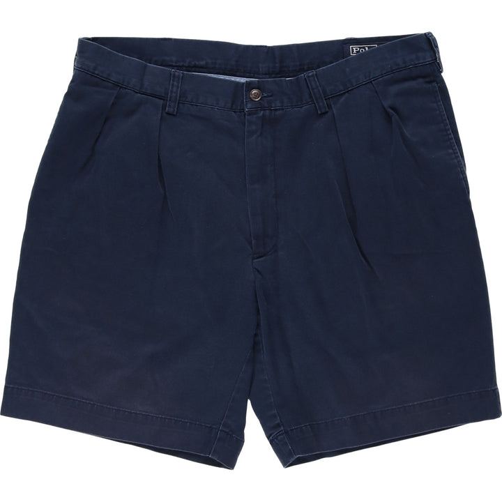 Ralph Lauren CLASSIC FIT PLEATED 9" Two-Pleat Chino Shorts (Men's W37 equivalent) cotton navy blue type Vintage Second Hand