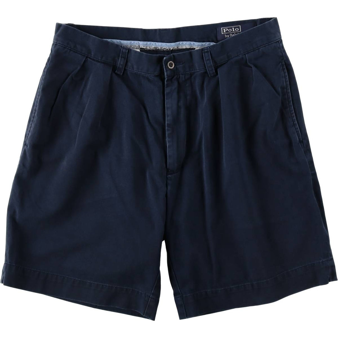 Ralph Lauren POLO by Ralph Lauren Two-pleat Chino Shorts, Men's, Size W34 cotton navy blue type Vintage Second Hand