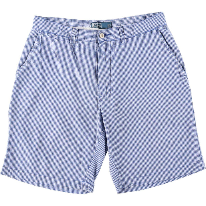 Ralph Lauren seersucker gingham check cotton shorts, men's size W33 (approx.) cotton Purple type blue-purple Vintage Second Hand