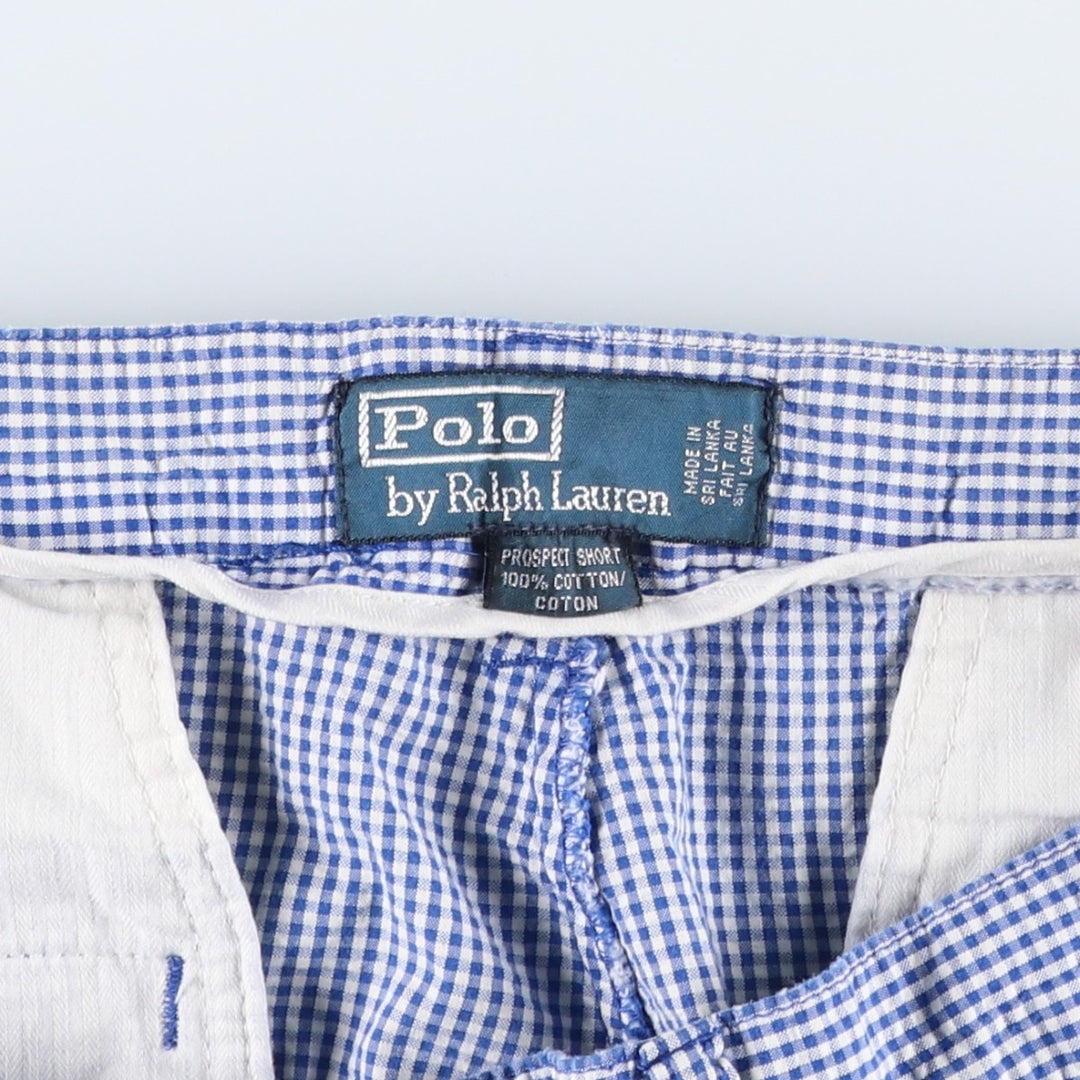 Ralph Lauren seersucker gingham check cotton shorts, men's size W33 (approx.) cotton Purple type blue-purple Vintage Second Hand