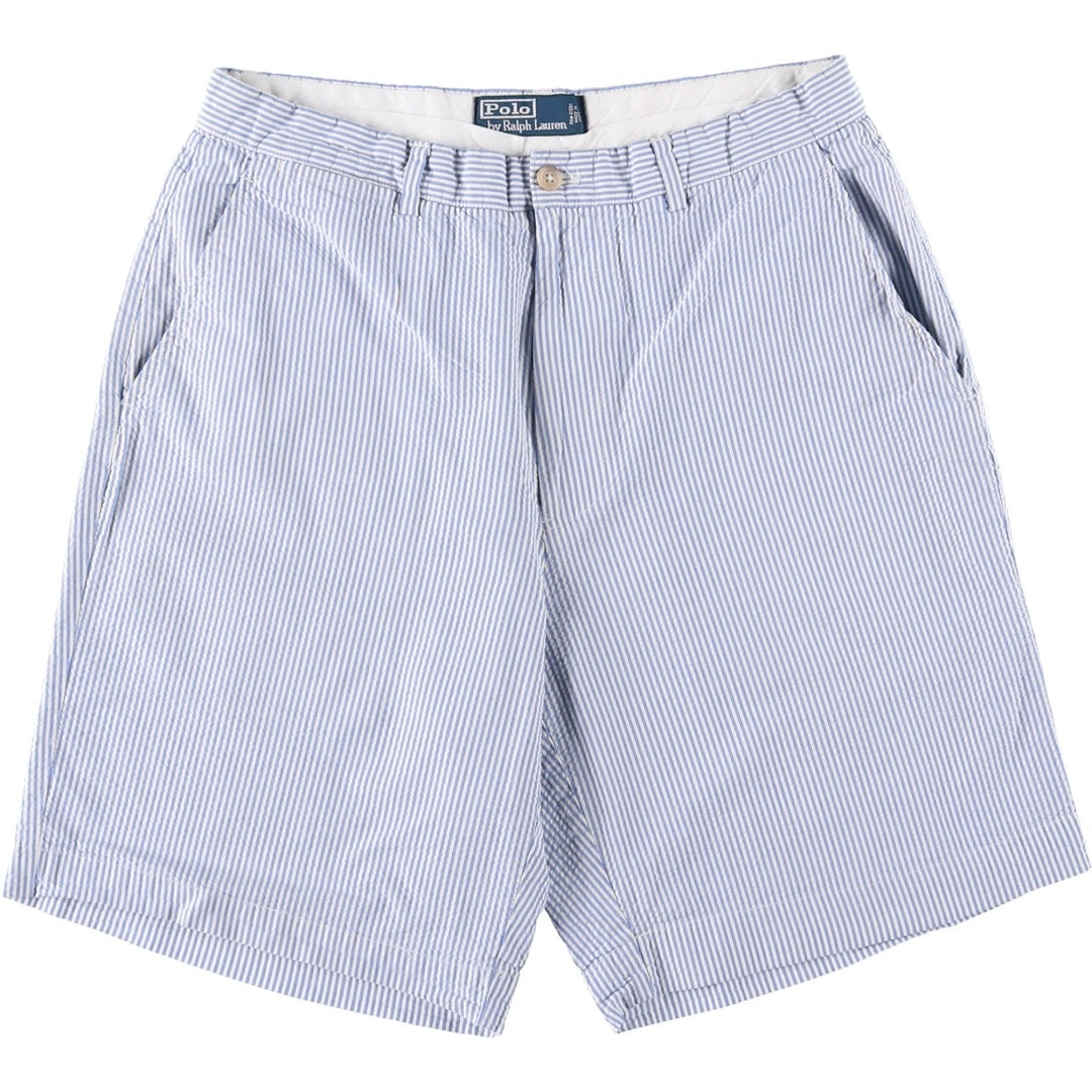 Ralph Lauren POLO by Ralph Lauren Stripe Pattern Seersucker Cotton Shorts, Men's Size W31 (approx.) cotton Blue type light blue Vintage Second Hand