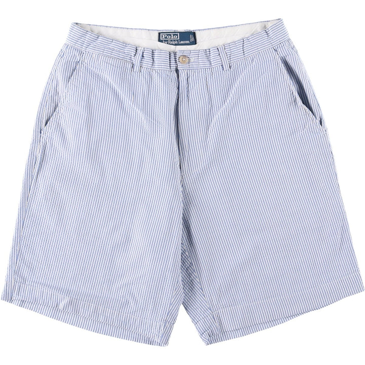 Ralph Lauren POLO by Ralph Lauren Stripe Pattern Seersucker Cotton Shorts, Men's Size W31 (approx.) cotton Blue type light blue Vintage Second Hand