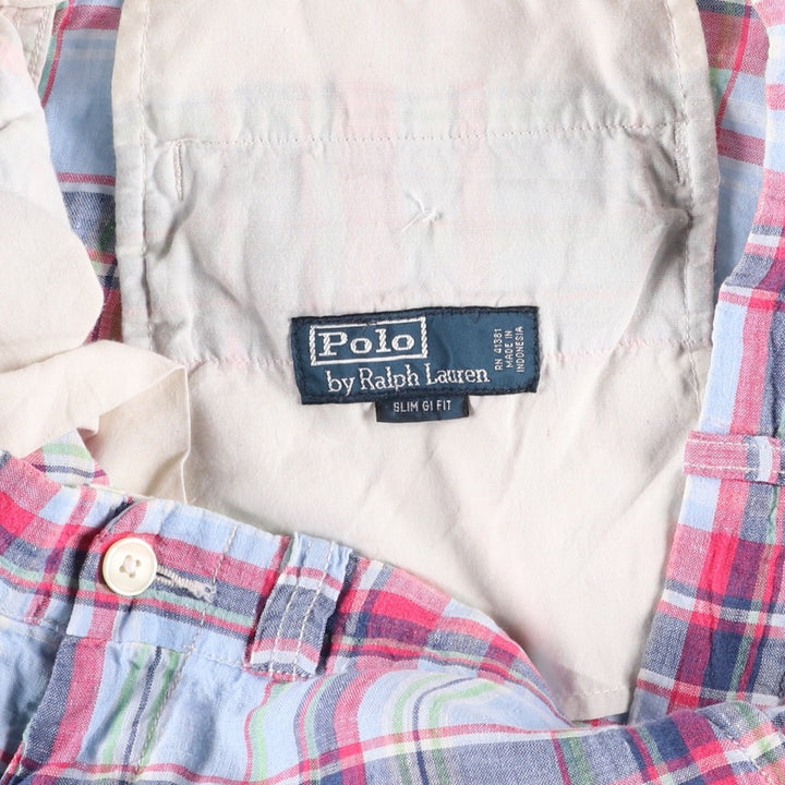 Ralph Lauren POLO by Ralph Lauren Check Pattern Linen Shorts, Men's W35 (approx.) linen multicolor Vintage Second Hand