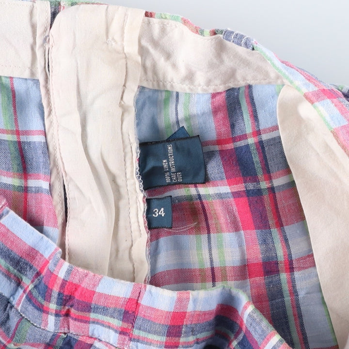 Ralph Lauren POLO by Ralph Lauren Check Pattern Linen Shorts, Men's W35 (approx.) linen multicolor Vintage Second Hand