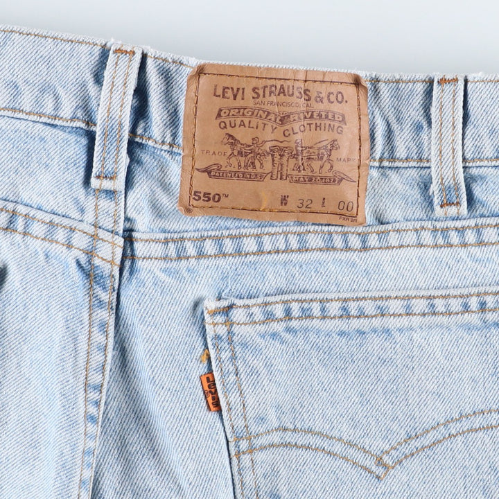 90'S Levi's 550-0234 Orange Tab Denim Shorts, Half Pants, Made in USA, Men's W32 (approx.), Vintage cotton Blue type light blue Vintage Second Hand