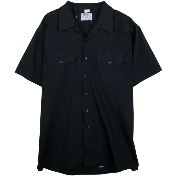 Civilian-made 70s-80'S WEINTRAUB BROS. PATRIOT Open Collar Short Sleeve Military Shirt, Made in USA, Men's XL equivalent, Vintage polyester black type Vintage Second Hand