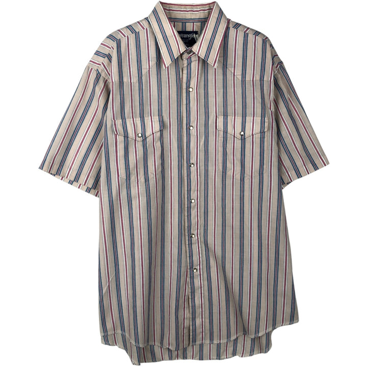 90'S Wrangler Stripe Pattern Short-Sleeve Western Shirt, Made in USA, Men's Size L (Equivalent), Vintage polyester Beige type Vintage Second Hand