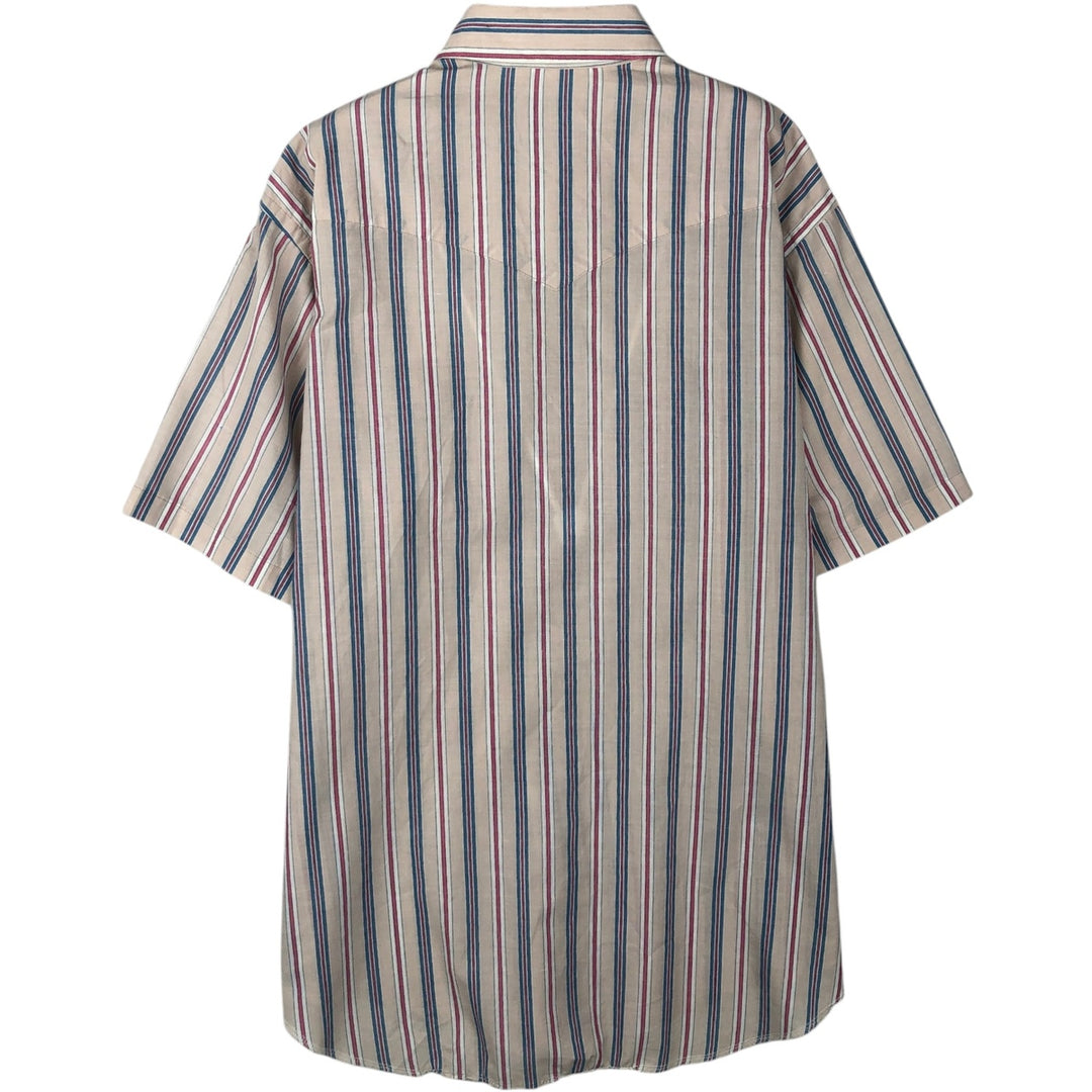 90'S Wrangler Stripe Pattern Short-Sleeve Western Shirt, Made in USA, Men's Size L (Equivalent), Vintage polyester Beige type Vintage Second Hand