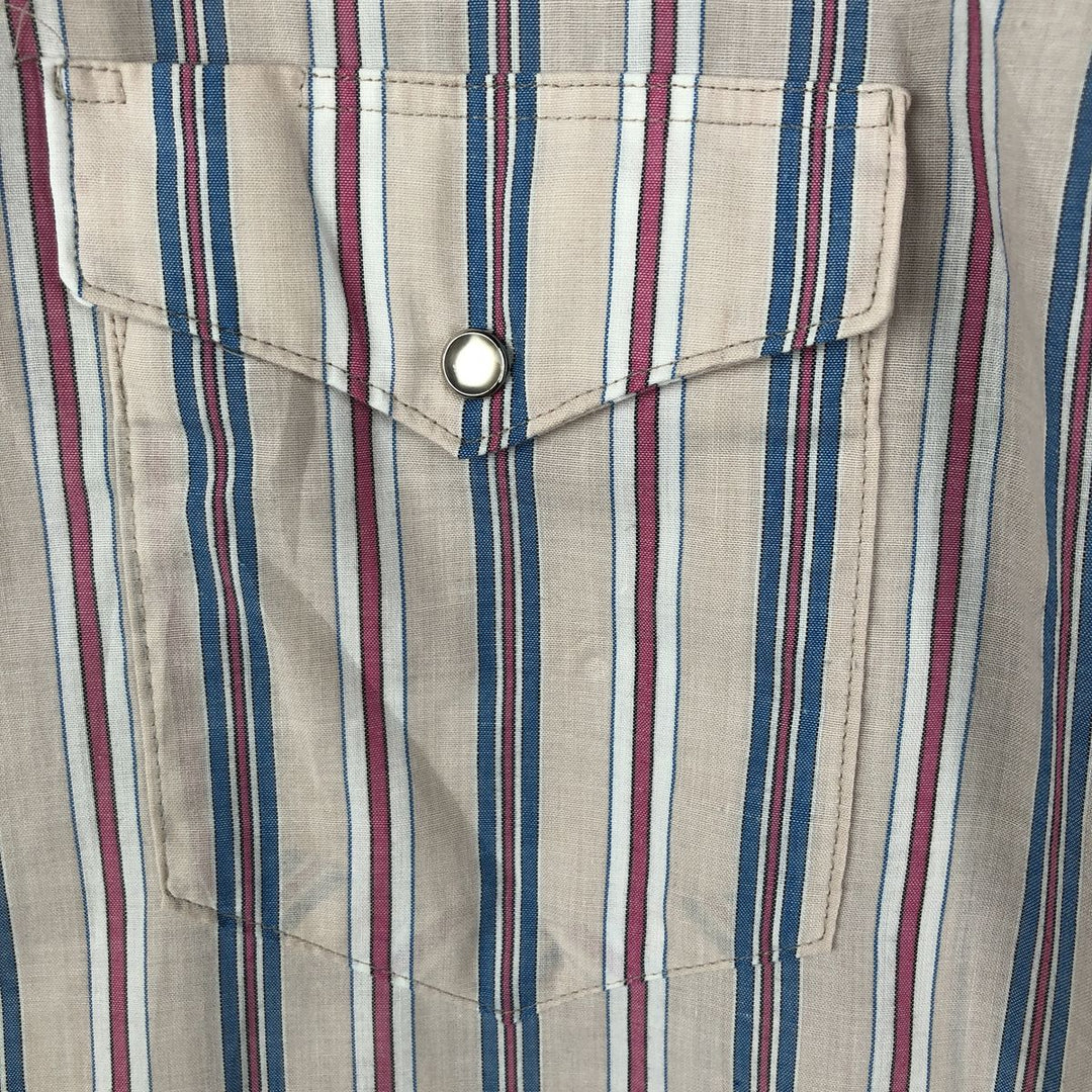 90'S Wrangler Stripe Pattern Short-Sleeve Western Shirt, Made in USA, Men's Size L (Equivalent), Vintage polyester Beige type Vintage Second Hand