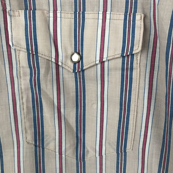 90'S Wrangler Stripe Pattern Short-Sleeve Western Shirt, Made in USA, Men's Size L (Equivalent), Vintage polyester Beige type Vintage Second Hand