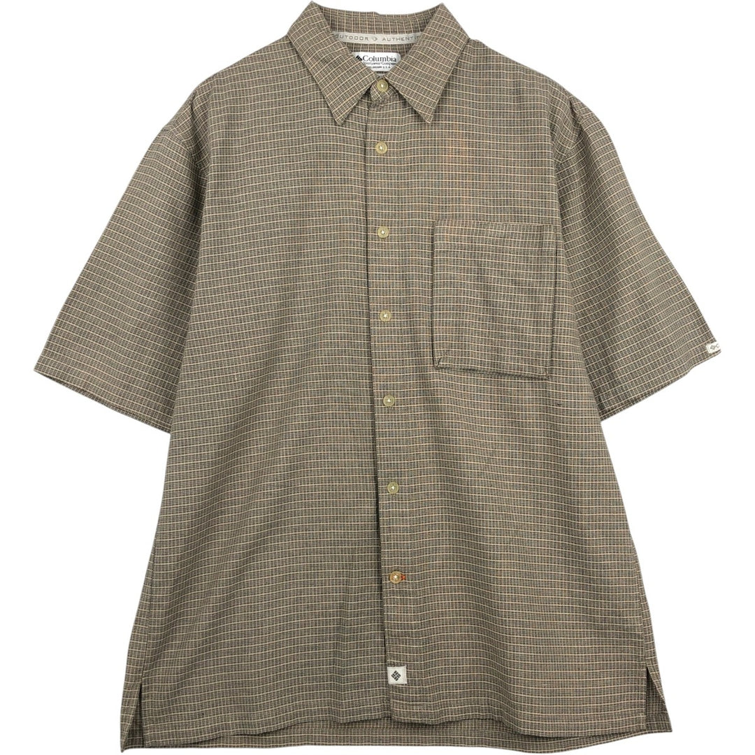 90s-00'S Columbia Short-Sleeve Cotton Check Shirt, Boxy Shirt, Men's Size M (Equivalent), Vintage cotton Khaki type beige Vintage Second Hand