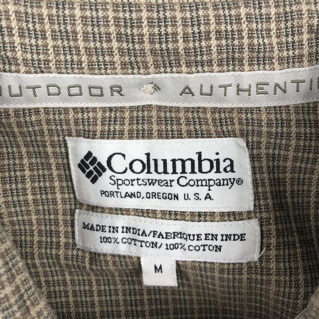 90s-00'S Columbia Short-Sleeve Cotton Check Shirt, Boxy Shirt, Men's Size M (Equivalent), Vintage cotton Khaki type beige Vintage Second Hand