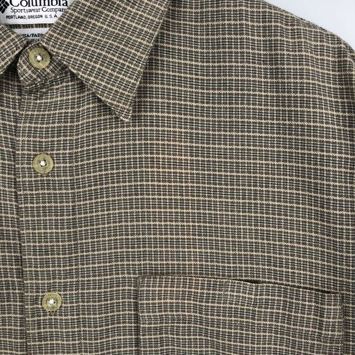 90s-00'S Columbia Short-Sleeve Cotton Check Shirt, Boxy Shirt, Men's Size M (Equivalent), Vintage cotton Khaki type beige Vintage Second Hand
