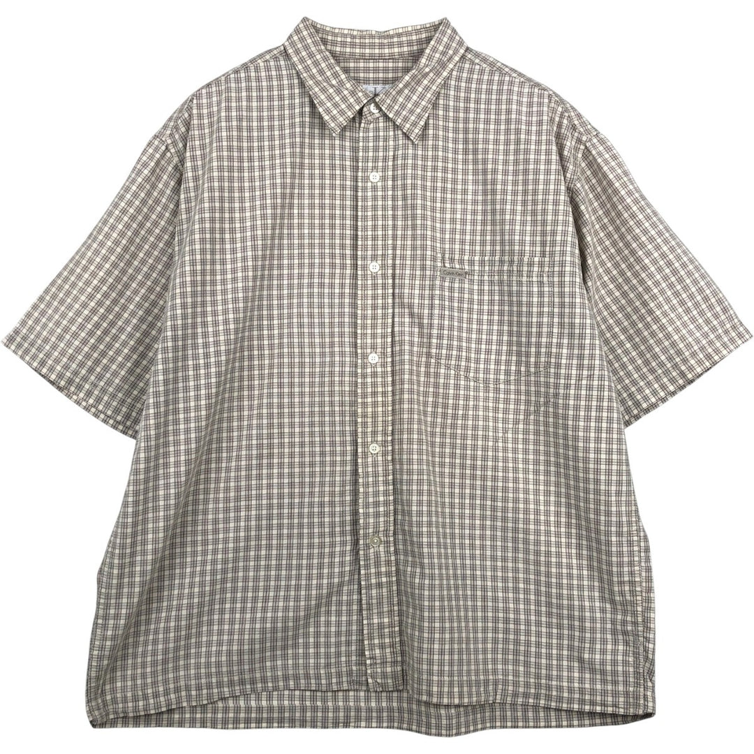 90s-00'S Calvin Klein Jeans Short-Sleeve Cotton Check Shirt, Boxy Shirt, Men's Size XL (Equivalent), Vintage cotton pale white type Vintage Second Hand