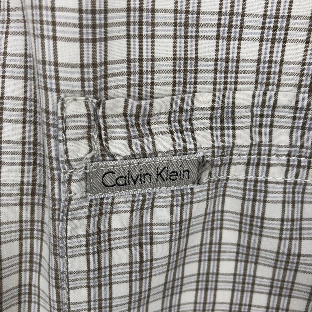 90s-00'S Calvin Klein Jeans Short-Sleeve Cotton Check Shirt, Boxy Shirt, Men's Size XL (Equivalent), Vintage cotton pale white type Vintage Second Hand