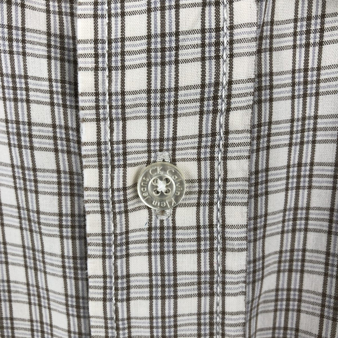90s-00'S Calvin Klein Jeans Short-Sleeve Cotton Check Shirt, Boxy Shirt, Men's Size XL (Equivalent), Vintage cotton pale white type Vintage Second Hand