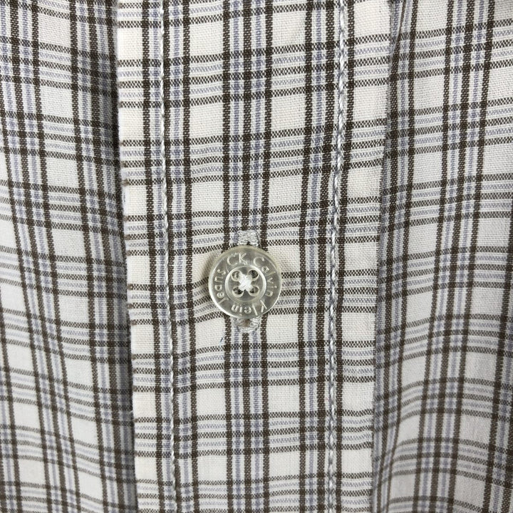 90s-00'S Calvin Klein Jeans Short-Sleeve Cotton Check Shirt, Boxy Shirt, Men's Size XL (Equivalent), Vintage cotton pale white type Vintage Second Hand