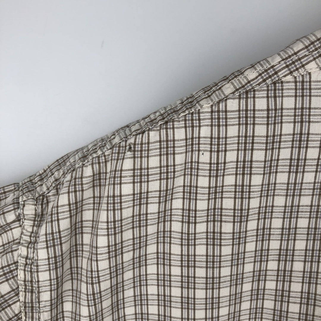 90s-00'S Calvin Klein Jeans Short-Sleeve Cotton Check Shirt, Boxy Shirt, Men's Size XL (Equivalent), Vintage cotton pale white type Vintage Second Hand