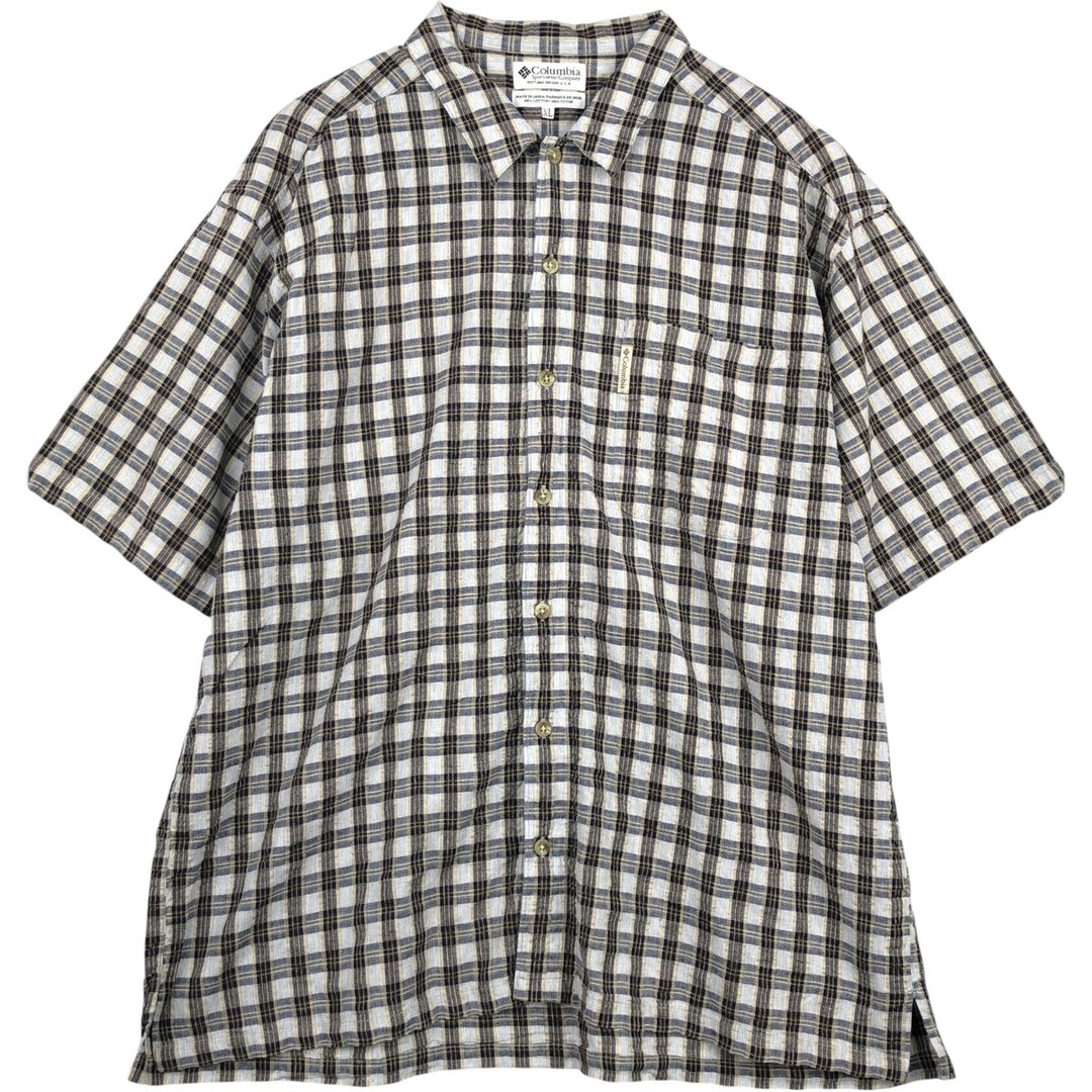 90s-00'S Columbia Short Sleeve Cotton Check Shirt Box Shirt Men's XL Vintage cotton navy blue type Vintage Second Hand