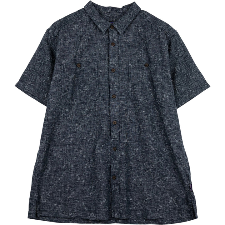 Patagonia 53139SP21 All-over print short-sleeved cotton x hemp box shirt, men's size L equivalent. Hemp navy blue type Vintage Second Hand