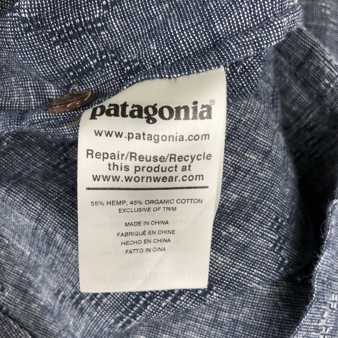 Patagonia 53139SP21 All-over print short-sleeved cotton x hemp box shirt, men's size L equivalent. Hemp navy blue type Vintage Second Hand