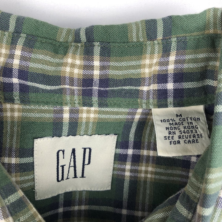 90'S GAP (Old GAP) Short-Sleeve Button-Down Check Shirt, Men's Size M (Equivalent), Vintage cotton green type Vintage Second Hand
