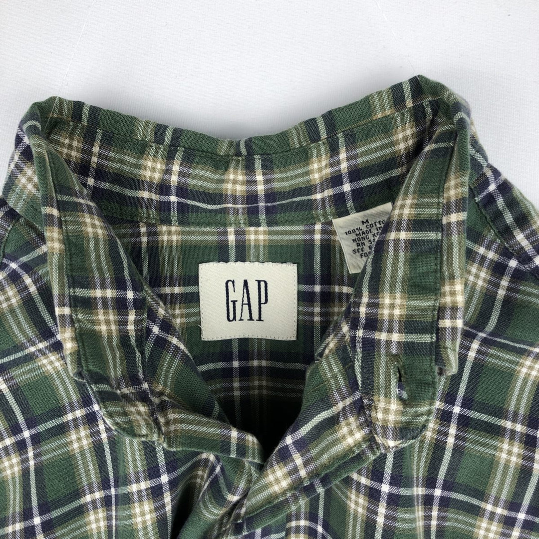 90'S GAP (Old GAP) Short-Sleeve Button-Down Check Shirt, Men's Size M (Equivalent), Vintage cotton green type Vintage Second Hand
