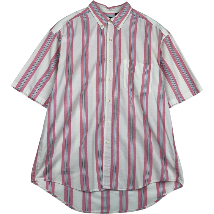 90'S GAP (Old GAP) Short-Sleeve Button-Down Striped Shirt, Made in USA, Men's Size XL (Equivalent), Vintage cotton white type Vintage Second Hand