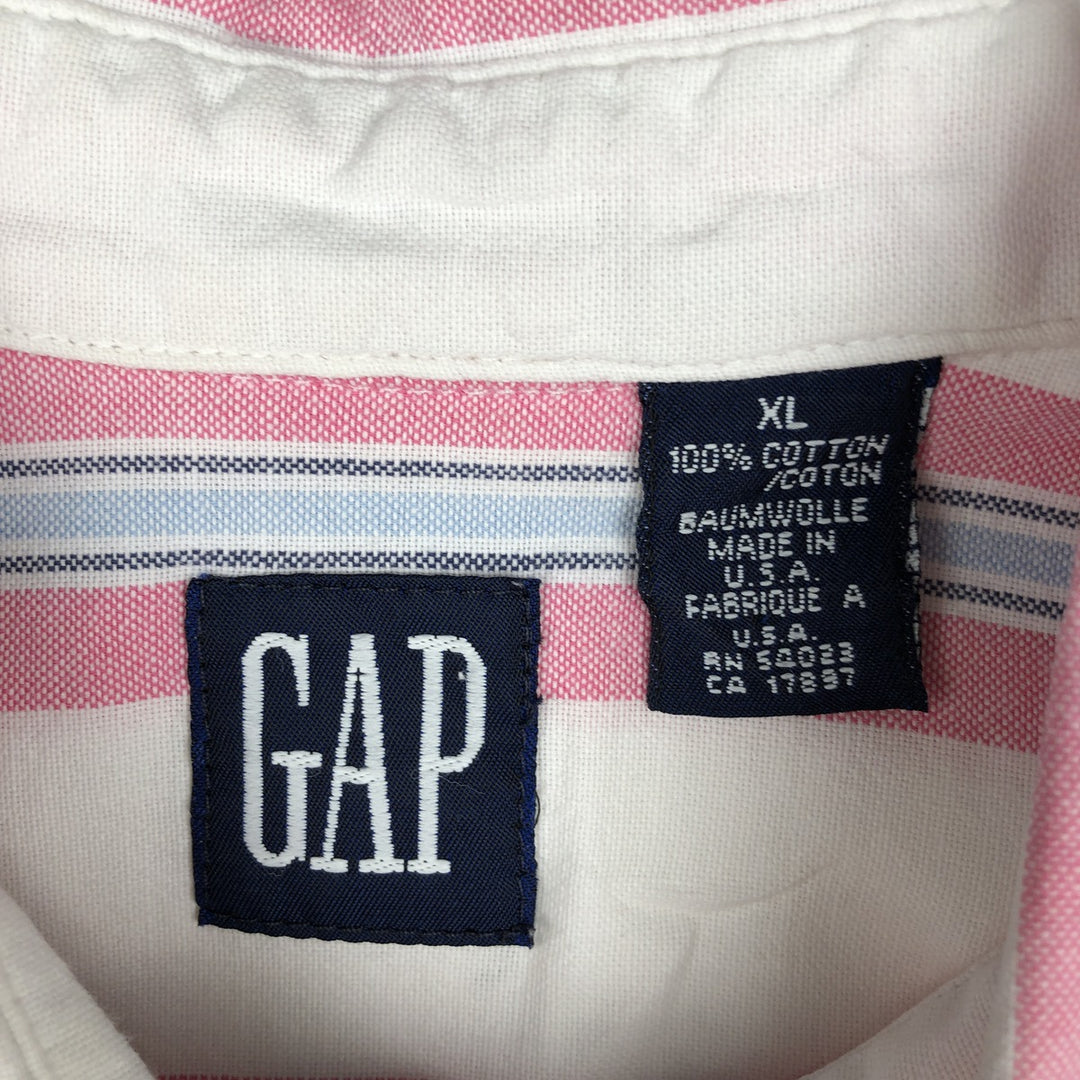 90'S GAP (Old GAP) Short-Sleeve Button-Down Striped Shirt, Made in USA, Men's Size XL (Equivalent), Vintage cotton white type Vintage Second Hand