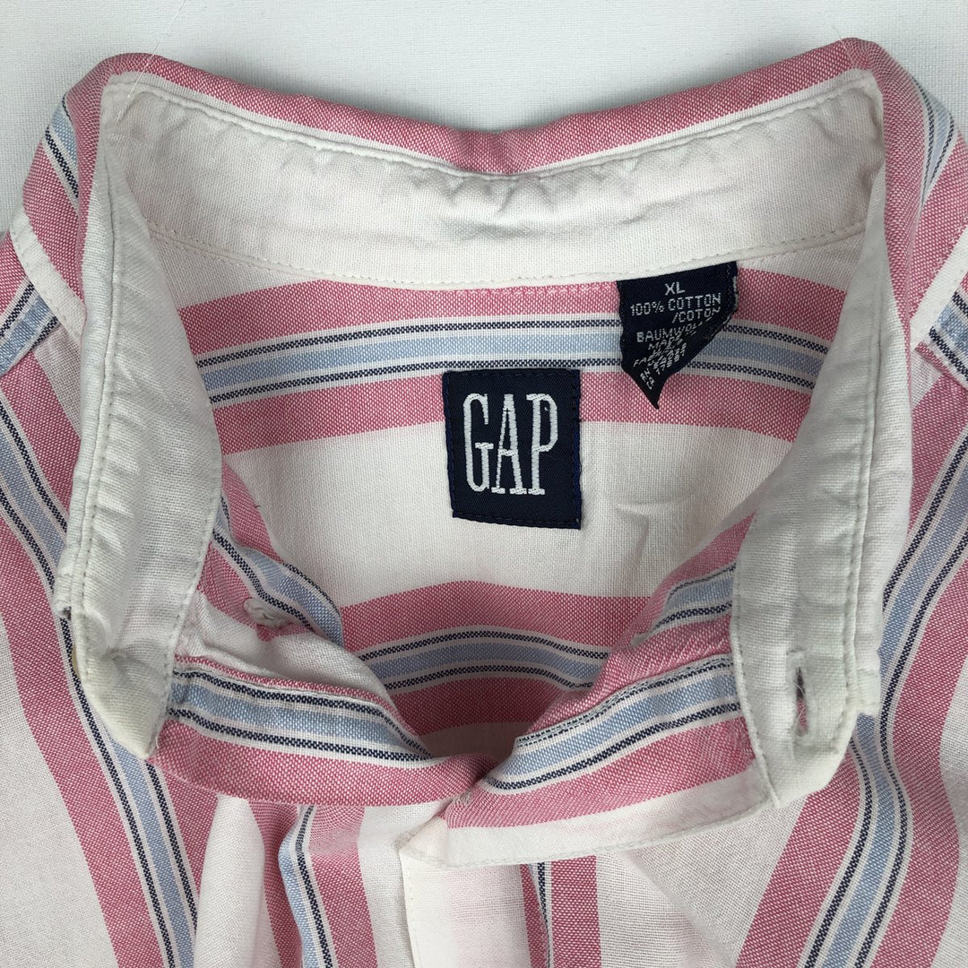 90'S GAP (Old GAP) Short-Sleeve Button-Down Striped Shirt, Made in USA, Men's Size XL (Equivalent), Vintage cotton white type Vintage Second Hand